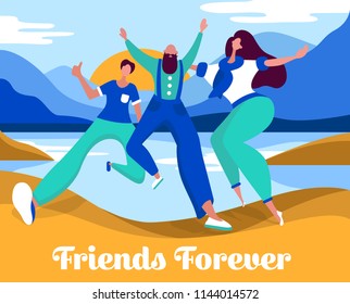 Celebrating friendship day concept. Happy friends together illustration for greeting card