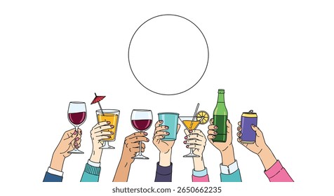 Celebrating friendship and good times with cheers and drinks in hand raising glasses together