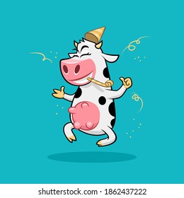 Celebrating funny jumping cow thumb up. 2021 Chinese new year symbol vector illustration