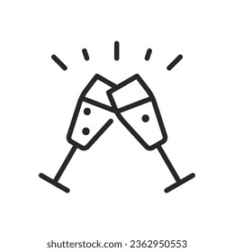 Feiern Sie das Brillensymbol. Vector Outline Editable Einzelzeichen von zwei Champagner Flöten Toasting, Symbolisieren Neujahrsfeier und Feierlichkeiten.