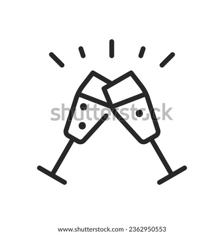 Celebrating Glasses Icon. Vector Outline Editable Isolated Sign of Two Champagne Flutes Toasting, Symbolizing New Year's Eve Celebration and Festive Moments.