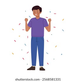 celebrating guy with confetti isolated