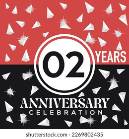 Celebrating happy  02nd years anniversary logo design with abstract on red and black background template illustration	