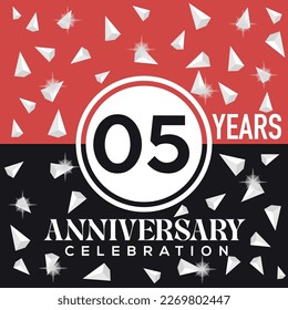 Celebrating happy  05th years anniversary logo design with abstract on red and black background template illustration	