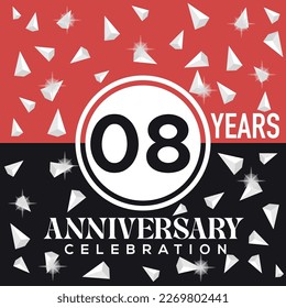 Celebrating happy  08th years anniversary logo design with abstract on red and black background template illustration	