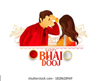 celebrating Happy Bhai Dooj on colorful art style background 