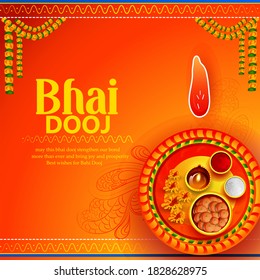 celebrating Happy Bhai Dooj on colorful art style background 