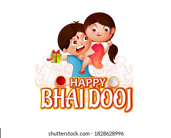 celebrating Happy Bhai Dooj on colorful art style background 