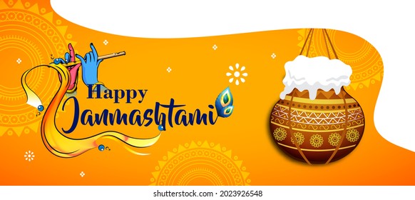 Celebrating happy Janmashtami festival of India with llustration of Lord Krishna 