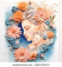  celebrating happy mother's day with arms holding each others and be surrounded by carnation flowers