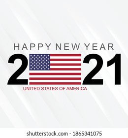 Celebrating Happy New Year 2021 with UNITED STATES OF AMERICA flag. Abstract Holiday vector design illustration on white background. AMERICA 2021 festival Banner for social media networks.