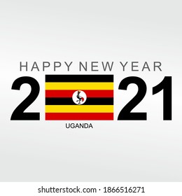 Celebrating Happy New Year 2021 with UGANDA flag. Abstract Holiday vector design illustration on white background. UGANDA 2021 festival Banner for social media networks.