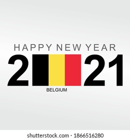 Celebrating Happy New Year 2021 with BELGIUM flag. Abstract Holiday vector design illustration on white background. BELGIUM 2021 festival Banner for social media networks.