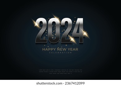 Celebrating Happy New Year 2024. With Black gradient glow number, on elegant background