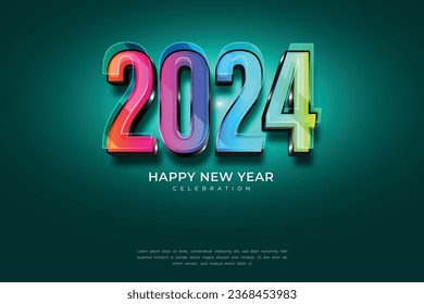 Celebrating Happy New Year 2024. With coloful color on Dark Green background