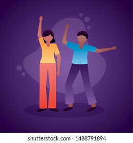 celebrating happy young man and woman design vector illustration