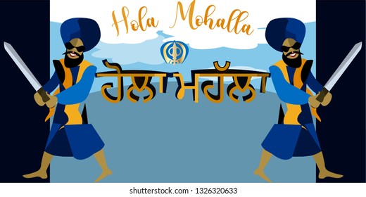 Celebrating Hola Mohalla (Hola Mohalla-Punjabi language) -Sikhs festivals of Punjab. Vector for design flyer, invitation, card, poster.