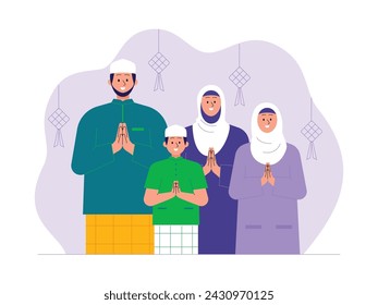 Celebrating holidays with family is more fun, eid vector illustration.