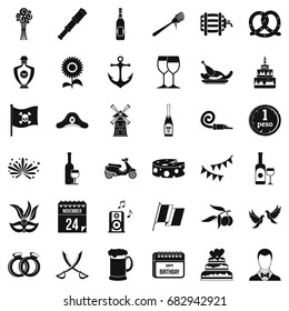 Celebrating icons set. Simple style of 36 celebrating vector icons for web isolated on white background