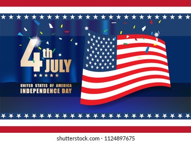 Celebrating Independence Day 4th of july, United States of America with American flag  background, Vector illustration design, EPS10.