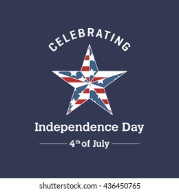 Celebrating Independence Day 4th of July with star wrap in usa flag. United Stated independence day greeting creative typography. sticker design for Independence Day. blue american Day background