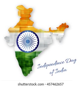 Celebrating Independence Day of India. Map of India in the state flag colors