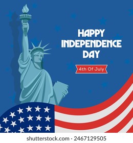 Celebrating Independence Day with the Statue of Liberty standing tall and the American flag waving proudly, symbolizing patriotism and the spirit of freedom that defines our nation's pride.
