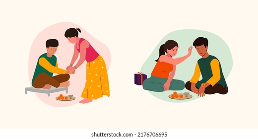 Celebrating Indian brother and sister vector illustration on Raksha Bandhan festival