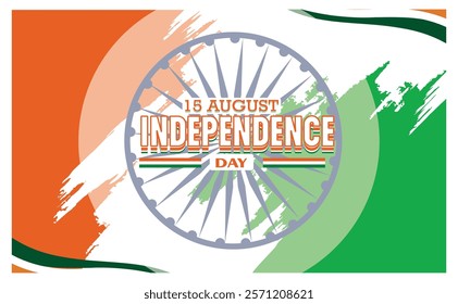 Celebrating Indian Independence Day with vibrant tricolor design and Ashoka Chakra symbolizing freedom and patriotism. Flat vector modern illustration 