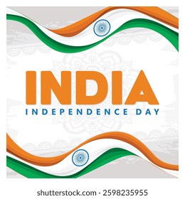 Celebrating India's Independence Day with the tricolor flag and Ashoka Chakra. Symbolizes national spirit and pride. Independence Day India concept. Flat vector illustration.