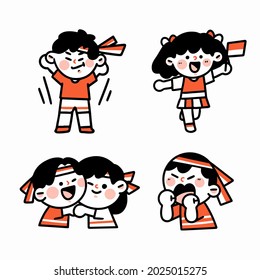 Celebrating Indonesian Anniversary Characters Doodle Illustration Set