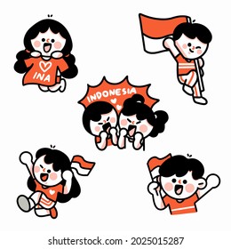 Celebrating Indonesian Anniversary Characters Doodle Illustration 4 Set