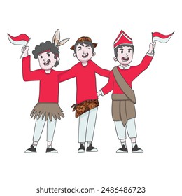 Celebrating Indonesia's 79th independence with costumes from various tribes in Indonesia