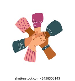 Celebrating International Human Rights Day with folded hands vector illustration. An image of cooperation and unity, top view, in a simple flat style on an isolated background.