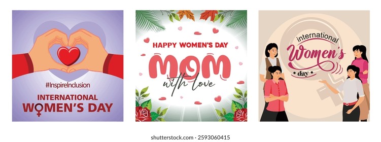 Celebrating International Women's Day. Features flowers, hearts, and affectionate text to celebrate Women's Day with love. Symbolizes empowerment, unity, and strength. 