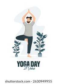 Celebrating International Yoga Day with individuals practicing yoga in different asanas, symbolizing fitness and mindfulness