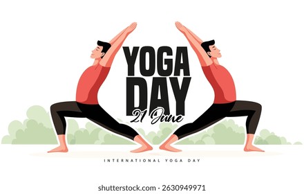 Celebrating International Yoga Day with individuals practicing yoga in different asanas, symbolizing fitness and mindfulness