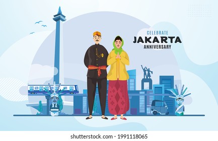 Celebrating Jakarta city anniversary illustration on banner background