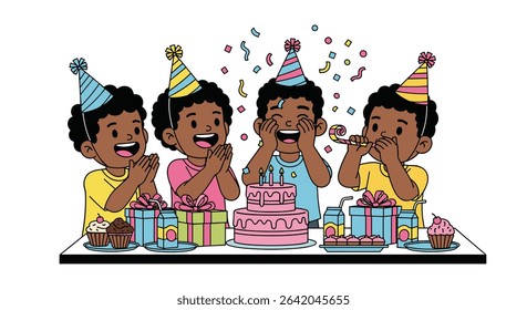Celebrating a Joyful Birthday Party with African Children with Gifts and Sweets
