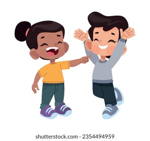 celebrating kids cute cartoon, isolated icon