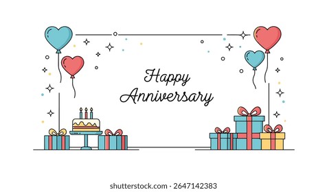 Celebrando Amor E Compromisso Um Feliz Aniversário Com Bolo De Balões E Presentes