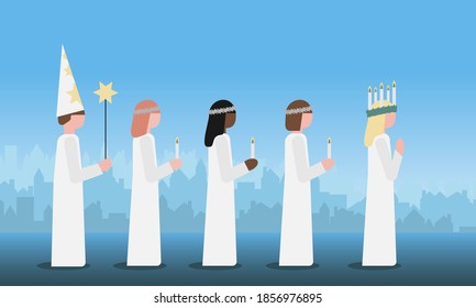 Celebrating Lucia is an old swedish tradition the 13th of December, vector illustration.