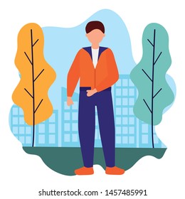 celebrating man character in the city park vector illustration