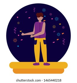 celebrating man character party confetti vector illustration