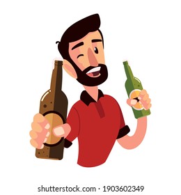 celebrating man holding a bottles of champagne and wine, cheers vector illustration