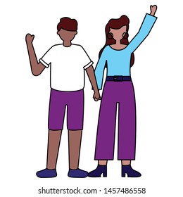 celebrating man and woman characters vector illustration