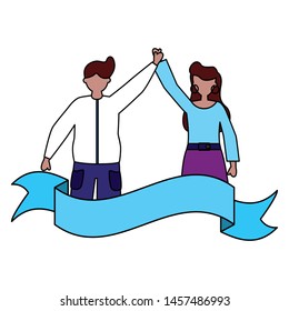 celebrating man and woman characters vector illustration