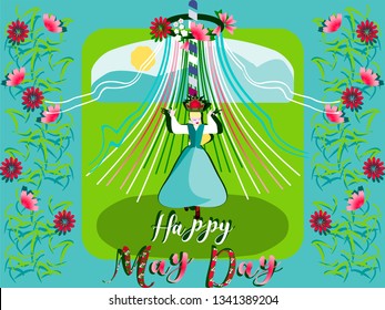 Celebrating the May Day in England. Dance in mayopolis.Vector for design flyer,invitation, card, poster. 