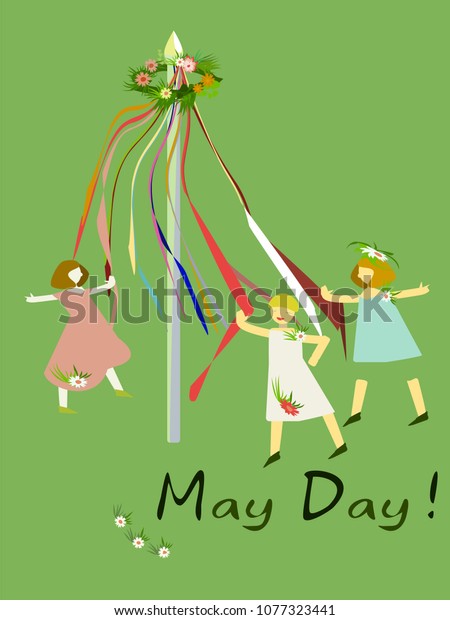 イギリスで5月の日を祝う マヨポリスで踊る女の子 ベクターイラスト のベクター画像素材 ロイヤリティフリー