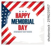 Celebrating Memorial Day with American flags and bold text. Respect for those who have served and protected the country. Independence Day USA concept. Flat vector illustration.